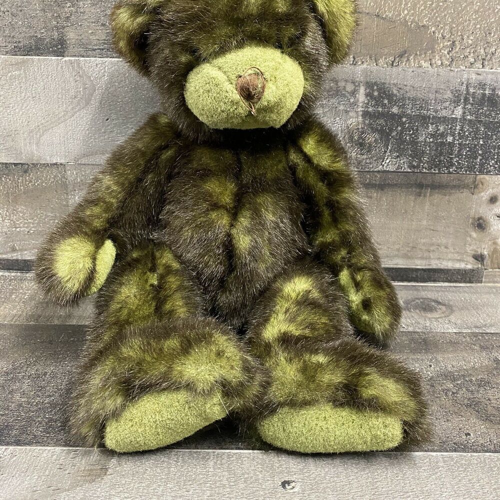 Pottery Barn Sitting Yarn Nose Teddy Bear Green Plush Stuffed Animal - Picture 4 of 8